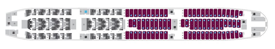 Qatar Airways Boeing 777-200LR салон сұлбасы, 272 орын: 42 Qsuite және 230 эконом орны