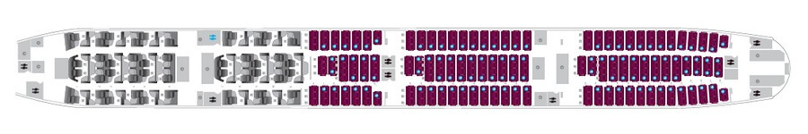 Qatar Airways Boeing 777-300ER тығыз компоновкадағы салон сұлбасы, 412 орын