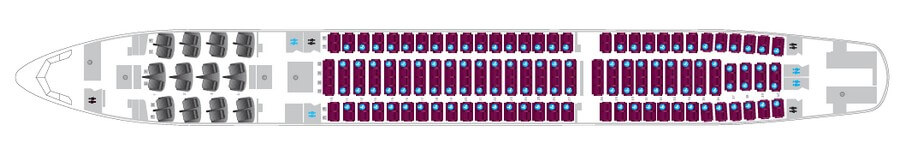 Qatar Airways Airbus A330-200 салон сұлбасы, 226 орын: 30 бизнес және 196 эконом орны